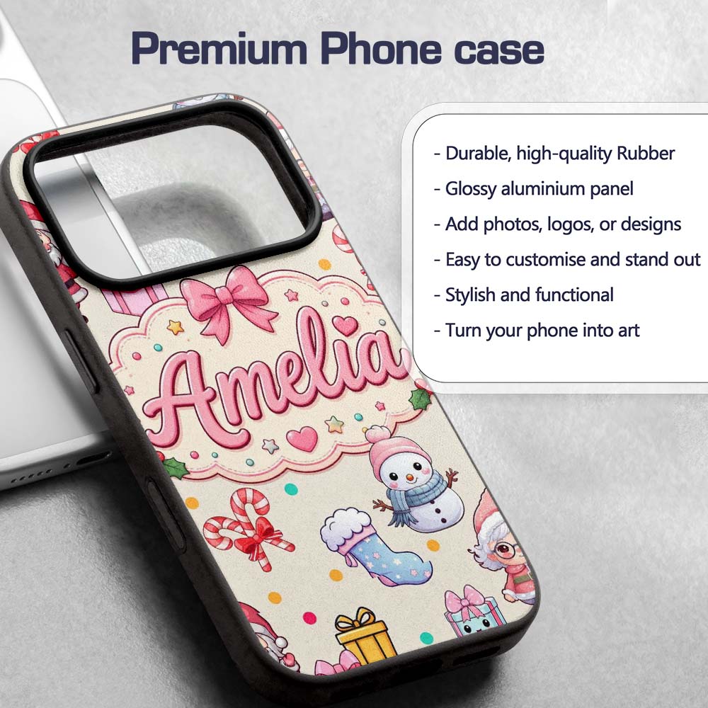 Cute Santa Snowman Gifts Candy Printed Design Custom Name Protective Phone Case Mobile Cover Durable Everyday Smartphone Shock Resistant