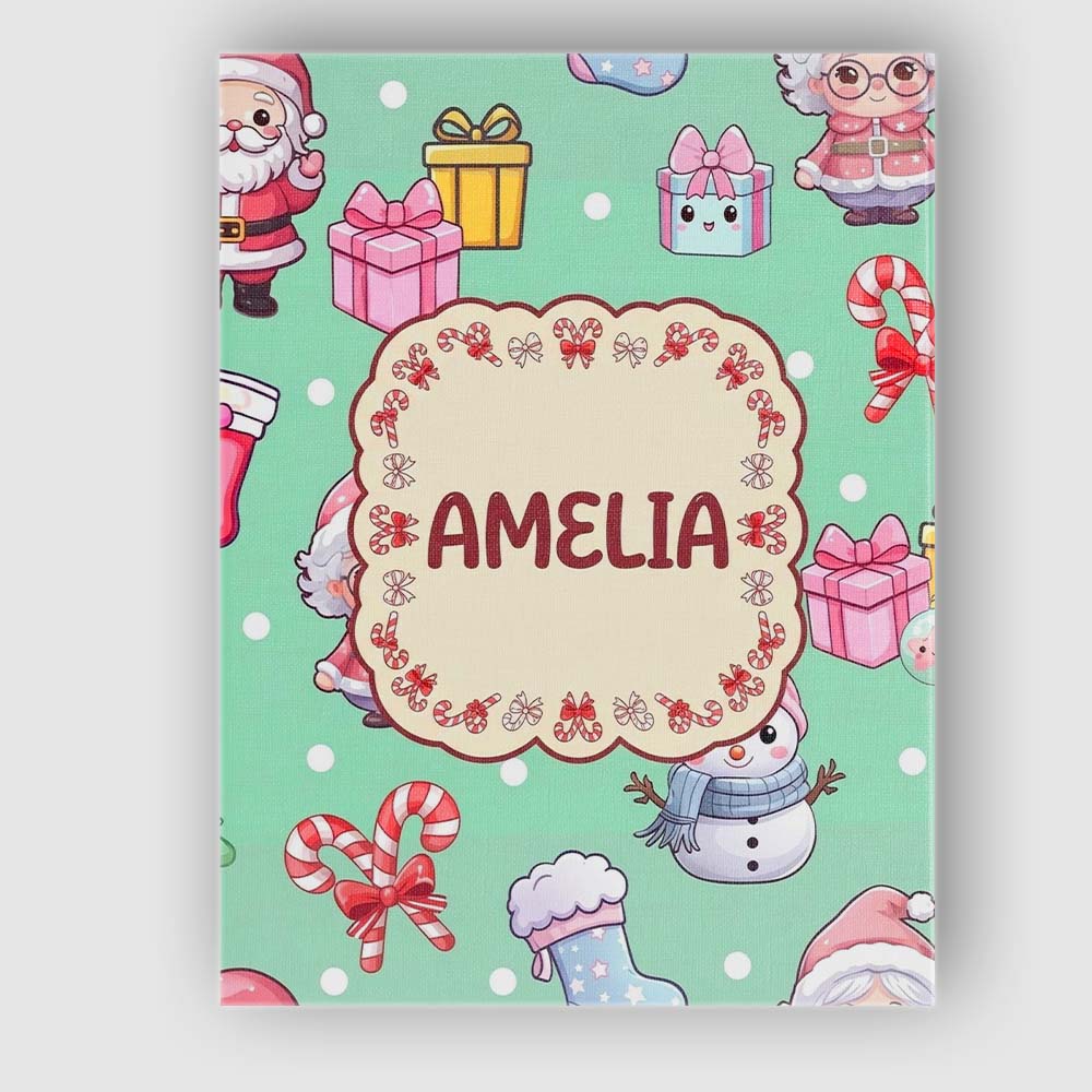 Personalised Name Cute Santa Snowman Gifts Custom Unique Gift Idea Elegant Feature Canvas Wall Art Print Decor Picture Ready to Hang