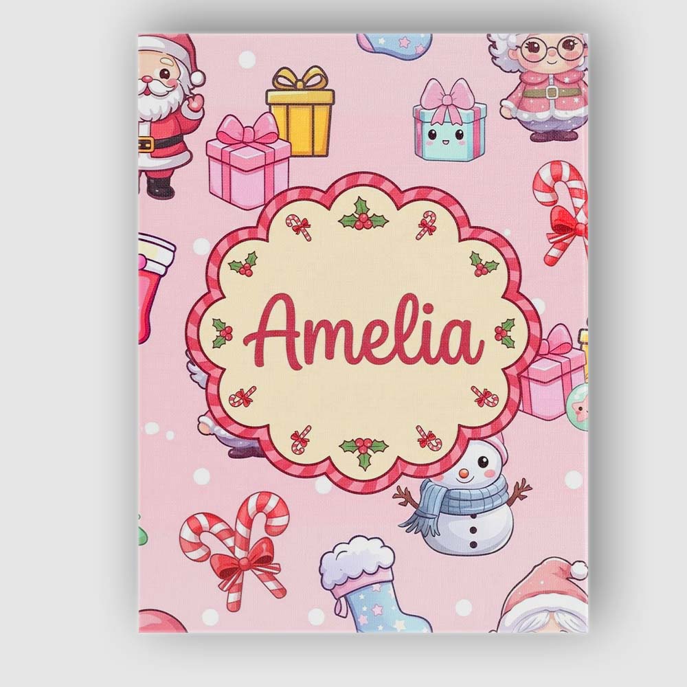 Personalised Name Cute Santa Snowman Gifts Custom Unique Gift Idea Elegant Feature Canvas Wall Art Print Decor Picture Ready to Hang