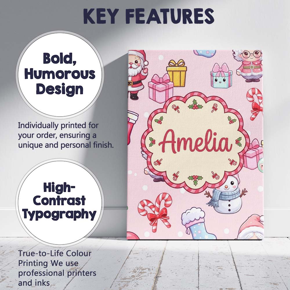 Personalised Name Cute Santa Snowman Gifts Custom Unique Gift Idea Elegant Feature Canvas Wall Art Print Decor Picture Ready to Hang
