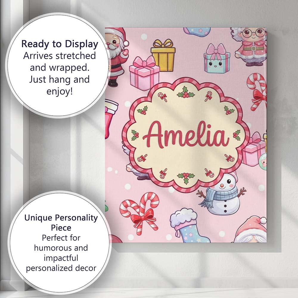 Personalised Name Cute Santa Snowman Gifts Custom Unique Gift Idea Elegant Feature Canvas Wall Art Print Decor Picture Ready to Hang
