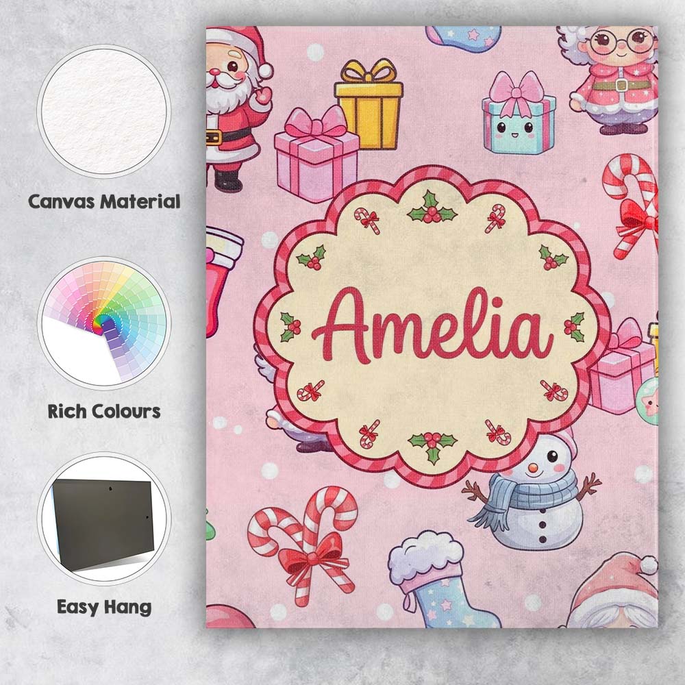 Personalised Name Cute Santa Snowman Gifts Custom Unique Gift Idea Elegant Feature Canvas Wall Art Print Decor Picture Ready to Hang