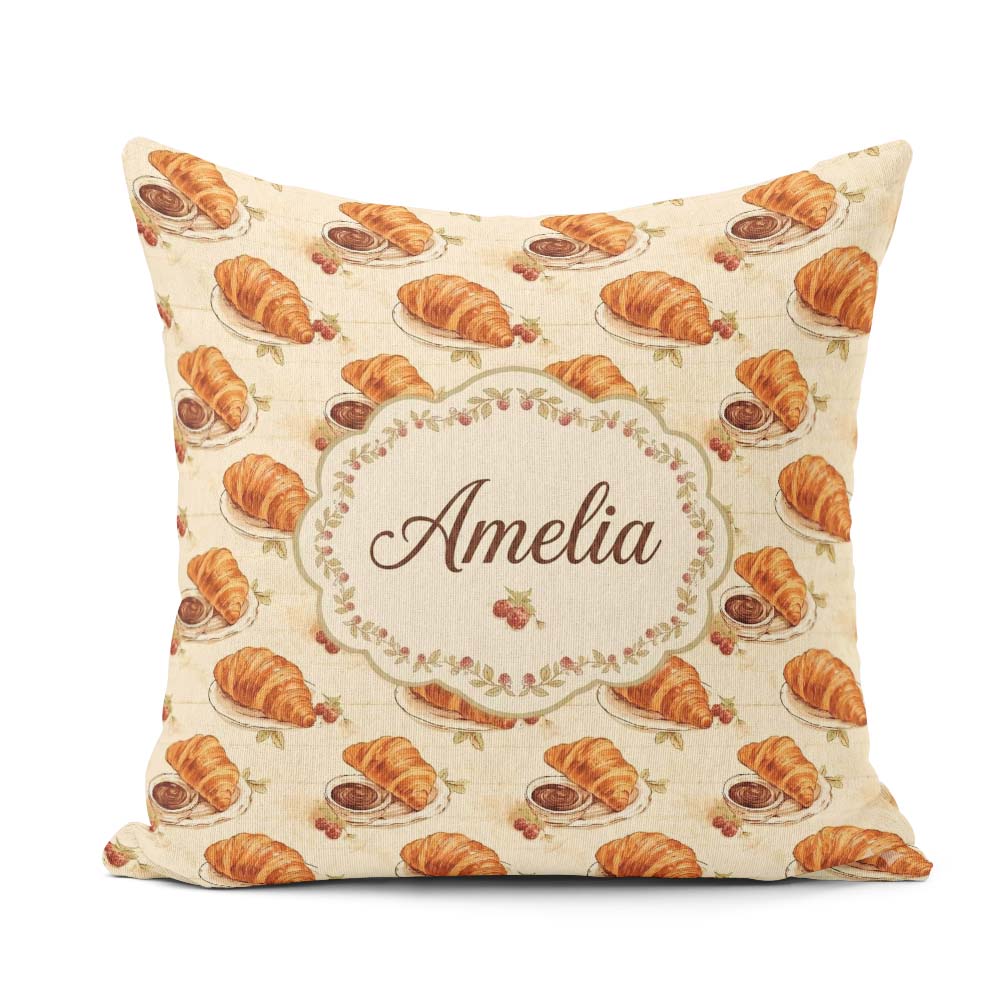 Custom Name Croissant Chocolate Dip and Berries Elegant Seamless Square Filled Cushion Throw Pillow Sofa Bed Home Decor Zip Washable UK Made