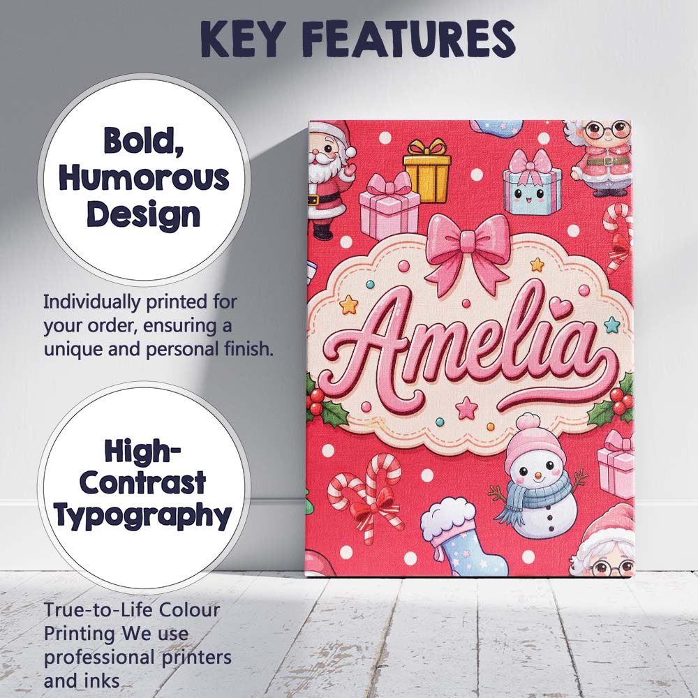Personalised Name Cute Santa Snowman Gifts Custom Unique Gift Idea Elegant Feature Canvas Wall Art Print Decor Picture Ready to Hang