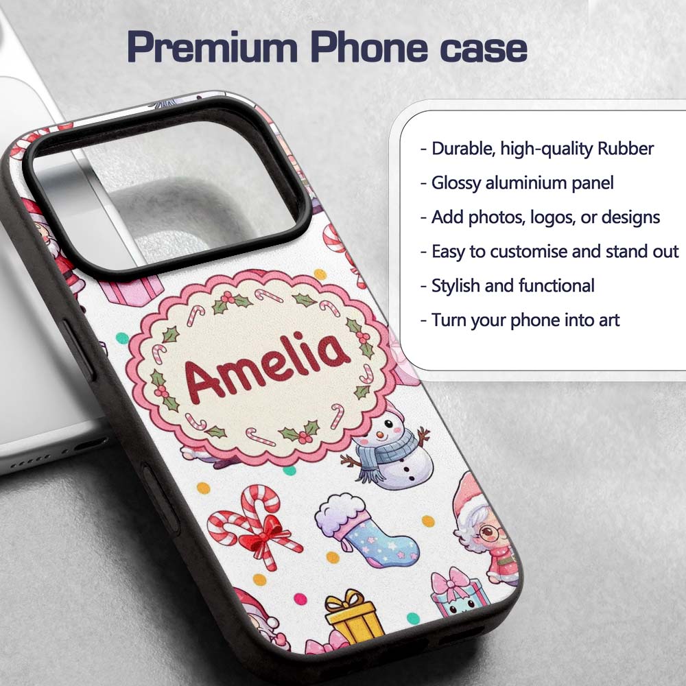 Cute Santa Snowman Gifts Candy Printed Design Custom Name Protective Phone Case Mobile Cover Durable Everyday Smartphone Shock Resistant