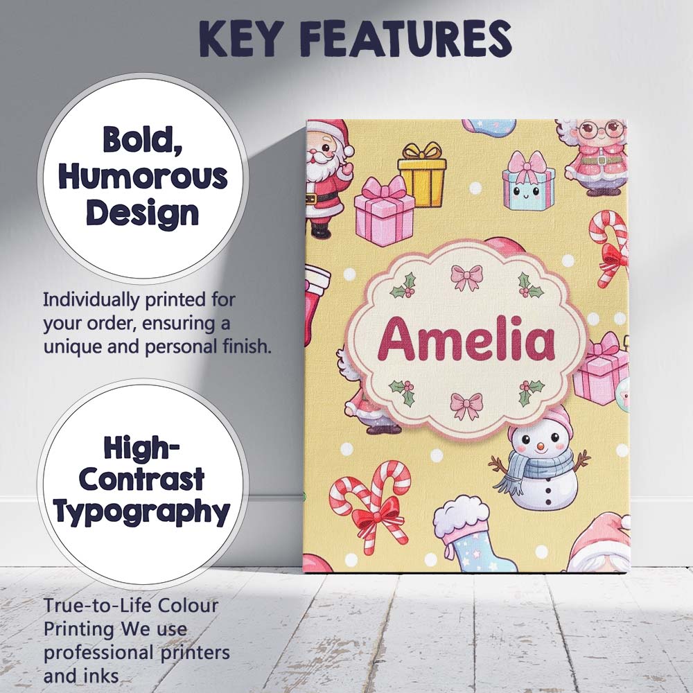 Personalised Name Cute Santa Snowman Gifts Custom Unique Gift Idea Elegant Feature Canvas Wall Art Print Decor Picture Ready to Hang