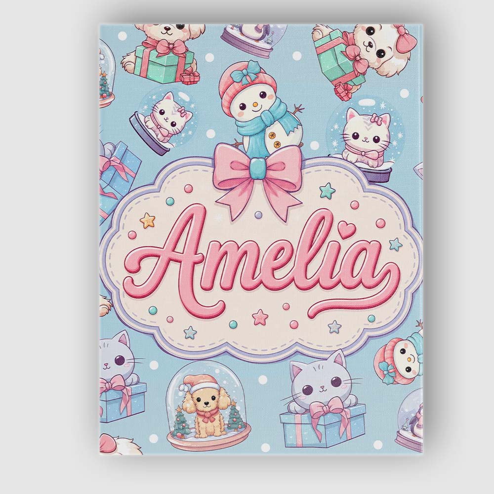 Personalised Name Cute Kittens Puppies Snow Custom Bespoke Interior Contemporary Canvas Wall Art Print Decor Picture Ready to Hang