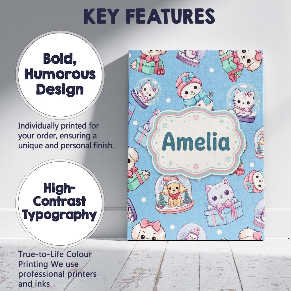 Personalised Name Cute Kittens Puppies Snow Custom Bespoke Interior Contemporary Canvas Wall Art Print Decor Picture Ready to Hang