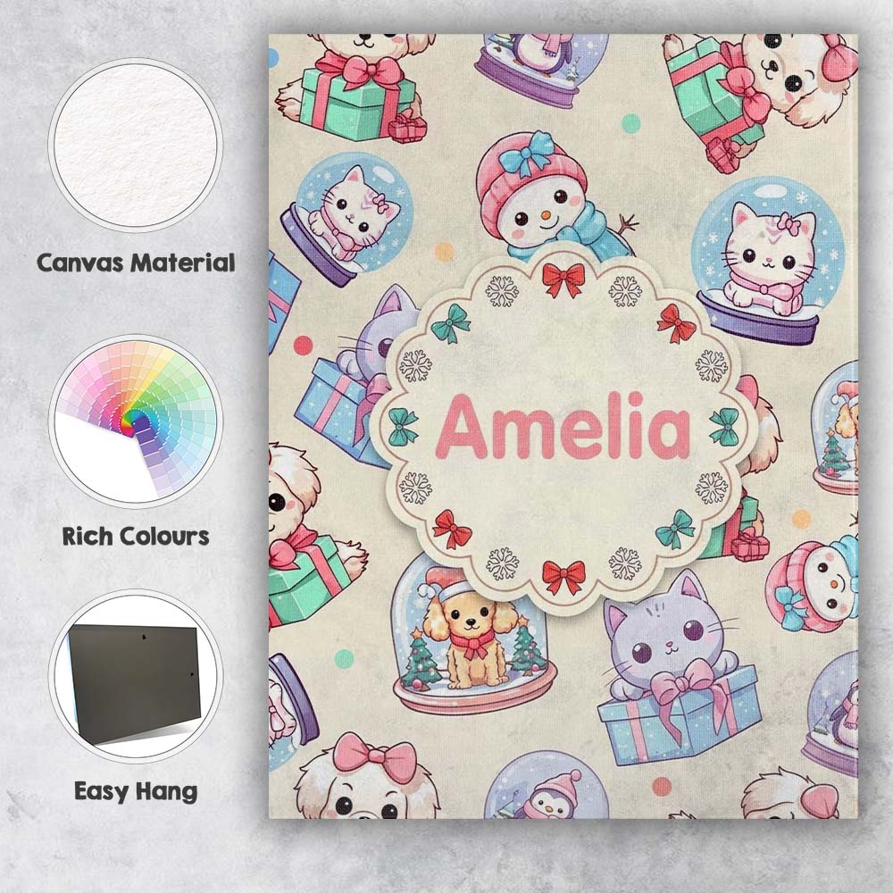 Personalised Name Cute Kittens Puppies Snow Custom Bespoke Interior Contemporary Canvas Wall Art Print Decor Picture Ready to Hang