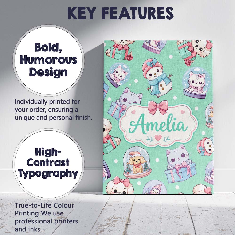 Personalised Name Cute Kittens Puppies Snow Custom Bespoke Interior Contemporary Canvas Wall Art Print Decor Picture Ready to Hang