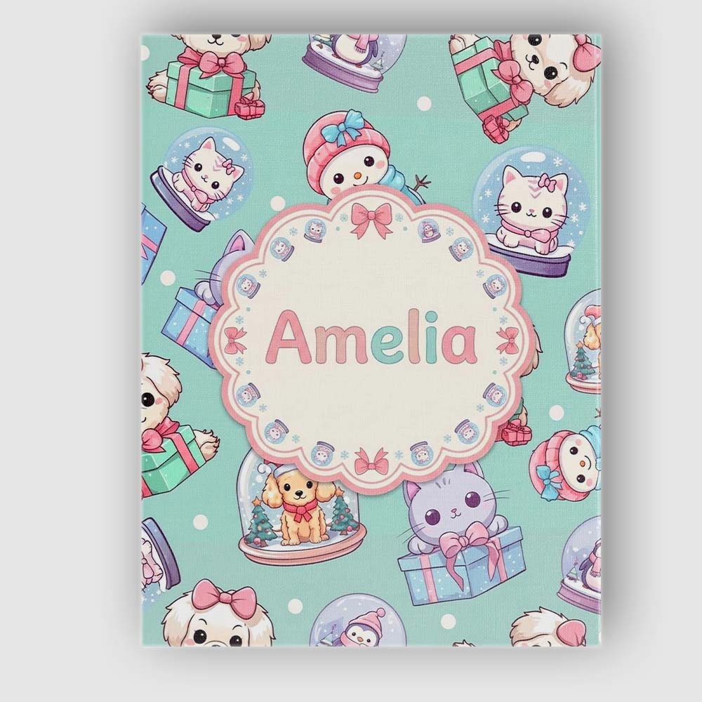 Personalised Name Cute Kittens Puppies Snow Custom Bespoke Interior Contemporary Canvas Wall Art Print Decor Picture Ready to Hang