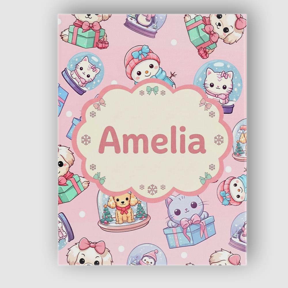 Personalised Name Cute Kittens Puppies Snow Custom Bespoke Interior Contemporary Canvas Wall Art Print Decor Picture Ready to Hang