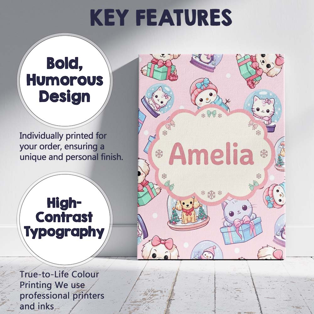 Personalised Name Cute Kittens Puppies Snow Custom Bespoke Interior Contemporary Canvas Wall Art Print Decor Picture Ready to Hang