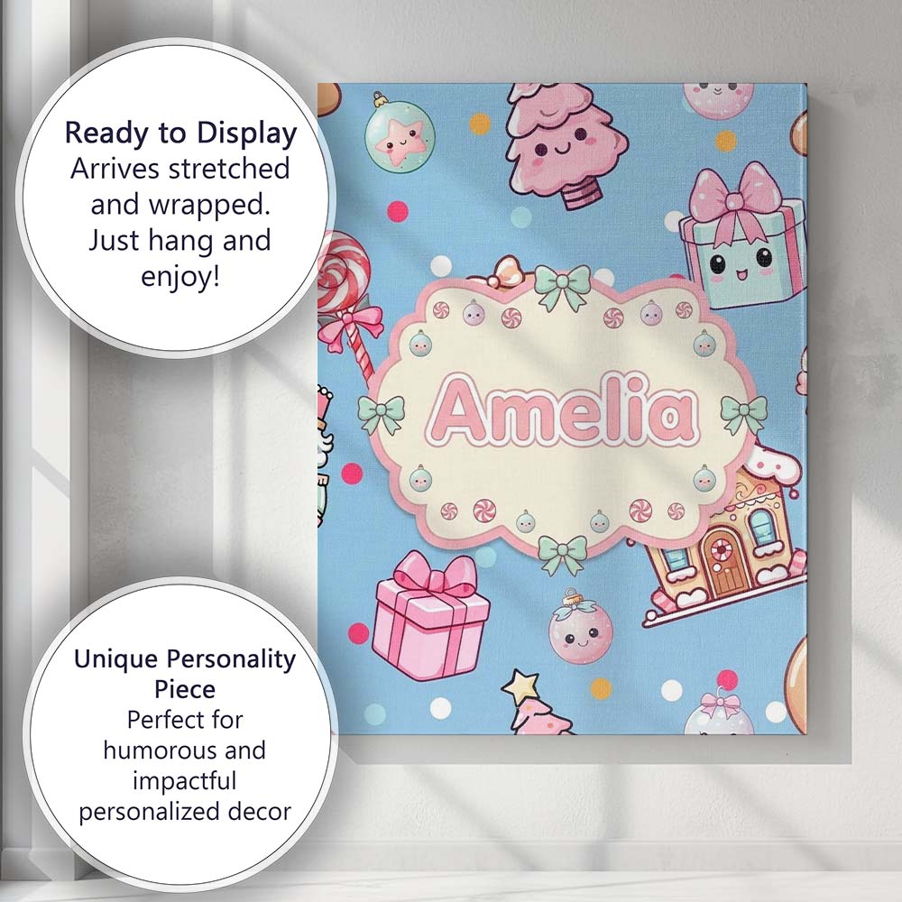 Personalised Name Cute Gingerbread Candy Custom Unique Gift Idea Elegant Feature Canvas Wall Art Print Decor Picture Ready to Hang