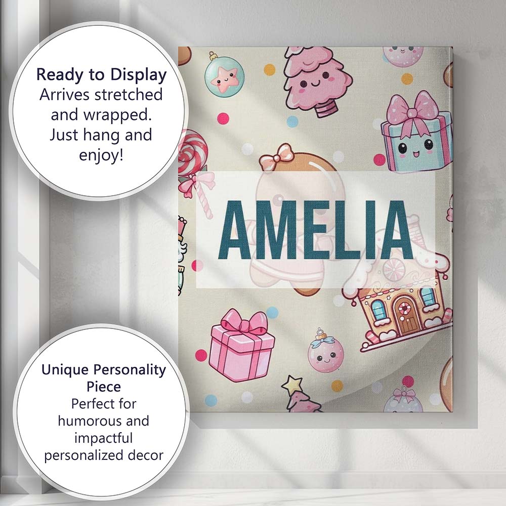 Personalised Name Cute Gingerbread Candy Custom Unique Gift Idea Elegant Feature Canvas Wall Art Print Decor Picture Ready to Hang