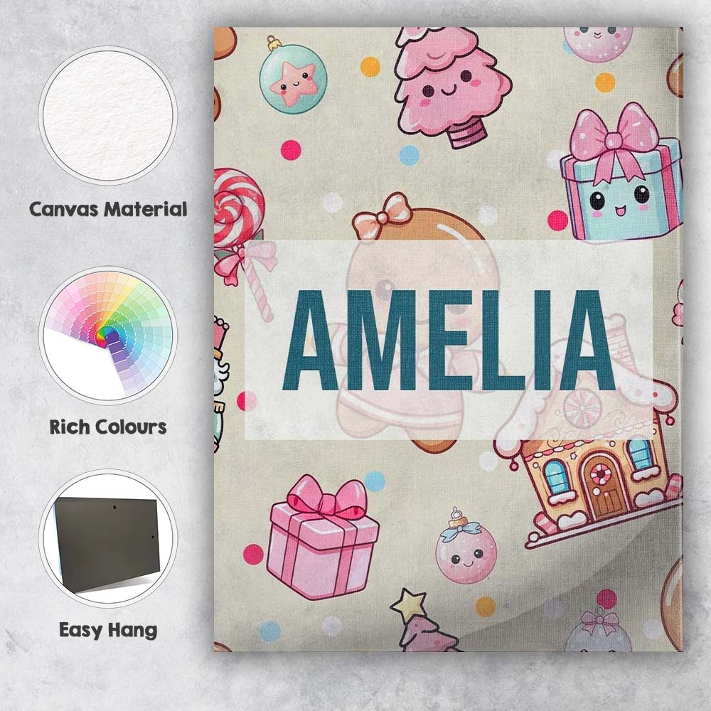 Personalised Name Cute Gingerbread Candy Custom Unique Gift Idea Elegant Feature Canvas Wall Art Print Decor Picture Ready to Hang