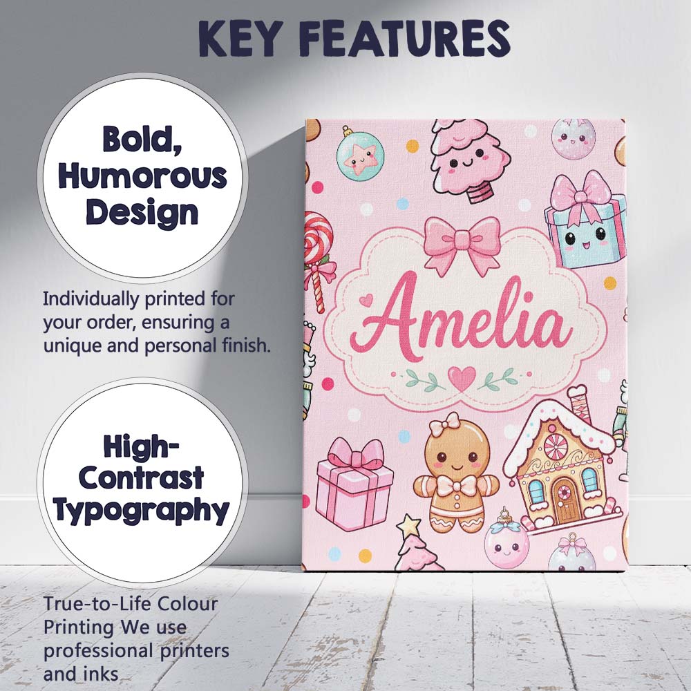 Personalised Name Cute Gingerbread Candy Custom Unique Gift Idea Elegant Feature Canvas Wall Art Print Decor Picture Ready to Hang