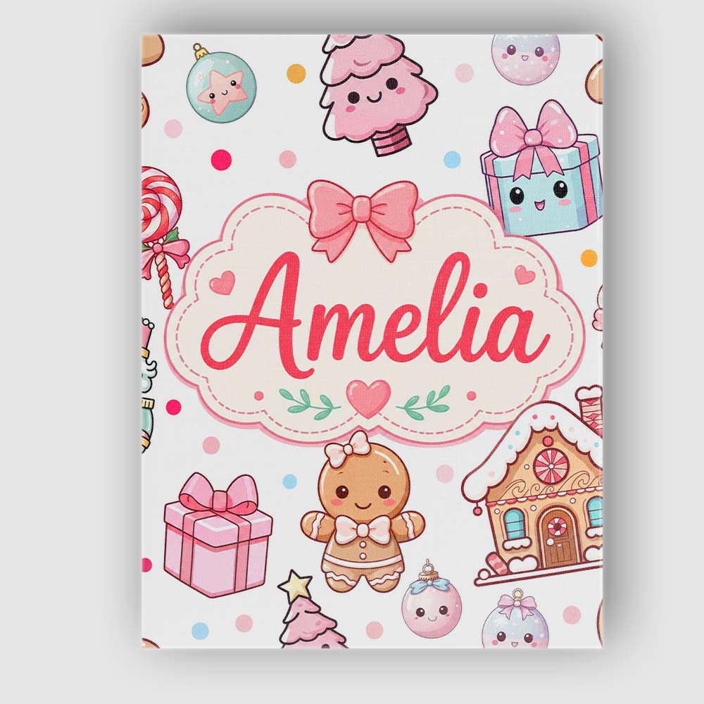Personalised Name Cute Gingerbread Girl Custom Modern Room Accent Elegant Feature Canvas Wall Art Print Decor Picture Ready to Hang