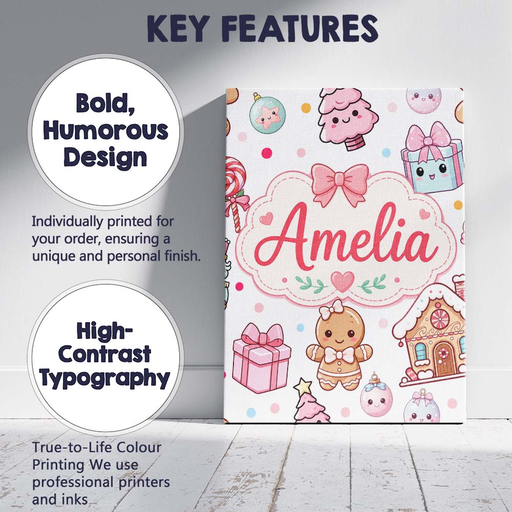Personalised Name Cute Gingerbread Girl Custom Modern Room Accent Elegant Feature Canvas Wall Art Print Decor Picture Ready to Hang