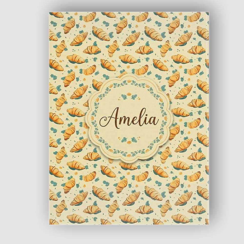 Personalised Name Croissant and Herb Scatter Light Cream Background Custom Canvas Wall Art Print Decor Picture Ready to Hang