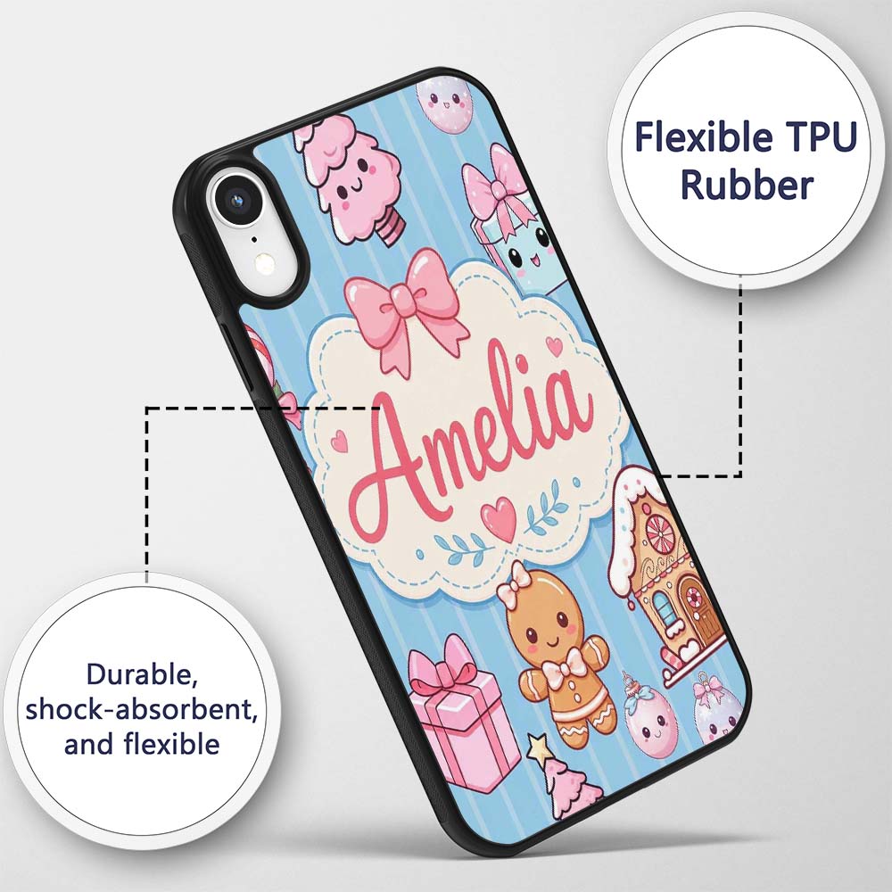 Cute Gingerbread Girl Candy House Sweet Blue Custom Name Protective Phone Case Mobile Cover Durable Everyday Smartphone Shock Resistant