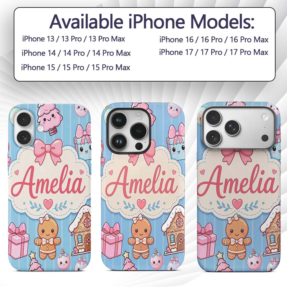 Cute Gingerbread Girl Candy House Sweet Blue Custom Name Protective Phone Case Mobile Cover Durable Everyday Smartphone Shock Resistant