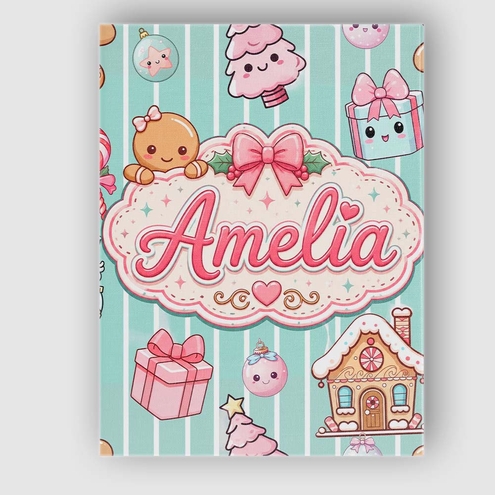 Personalised Name Cute Gingerbread Girl Custom Modern Room Accent Elegant Feature Canvas Wall Art Print Decor Picture Ready to Hang