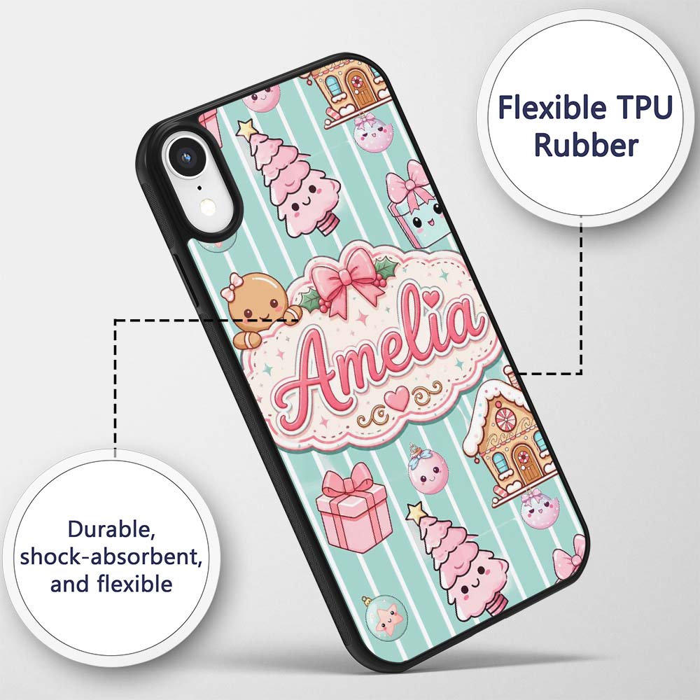 Cute Gingerbread Girl Candy House Sweet Mint Custom Name Protective Phone Case Mobile Cover Durable Everyday Smartphone Shock Resistant