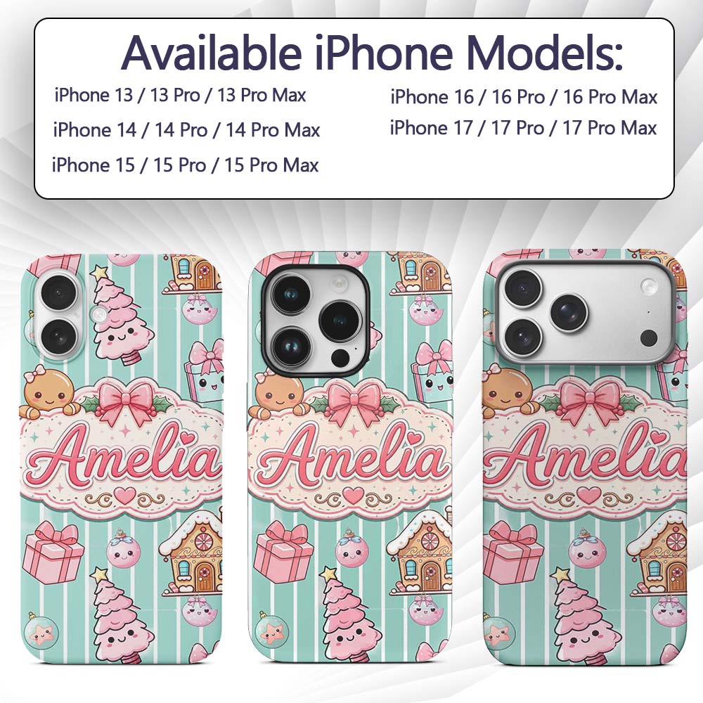 Cute Gingerbread Girl Candy House Sweet Mint Custom Name Protective Phone Case Mobile Cover Durable Everyday Smartphone Shock Resistant