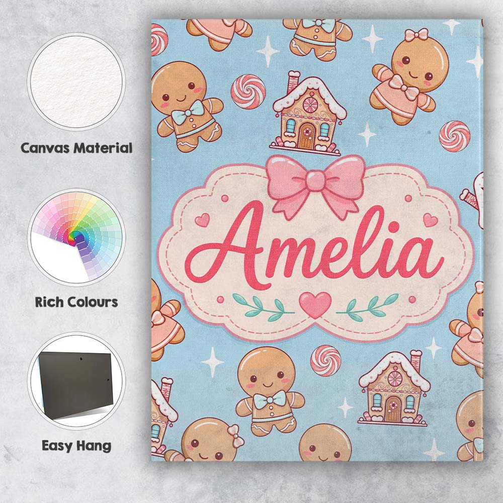 Personalised Name Cute Gingerbread Cookies Custom Unique Gift Idea Elegant Feature Canvas Wall Art Print Decor Picture Ready to Hang