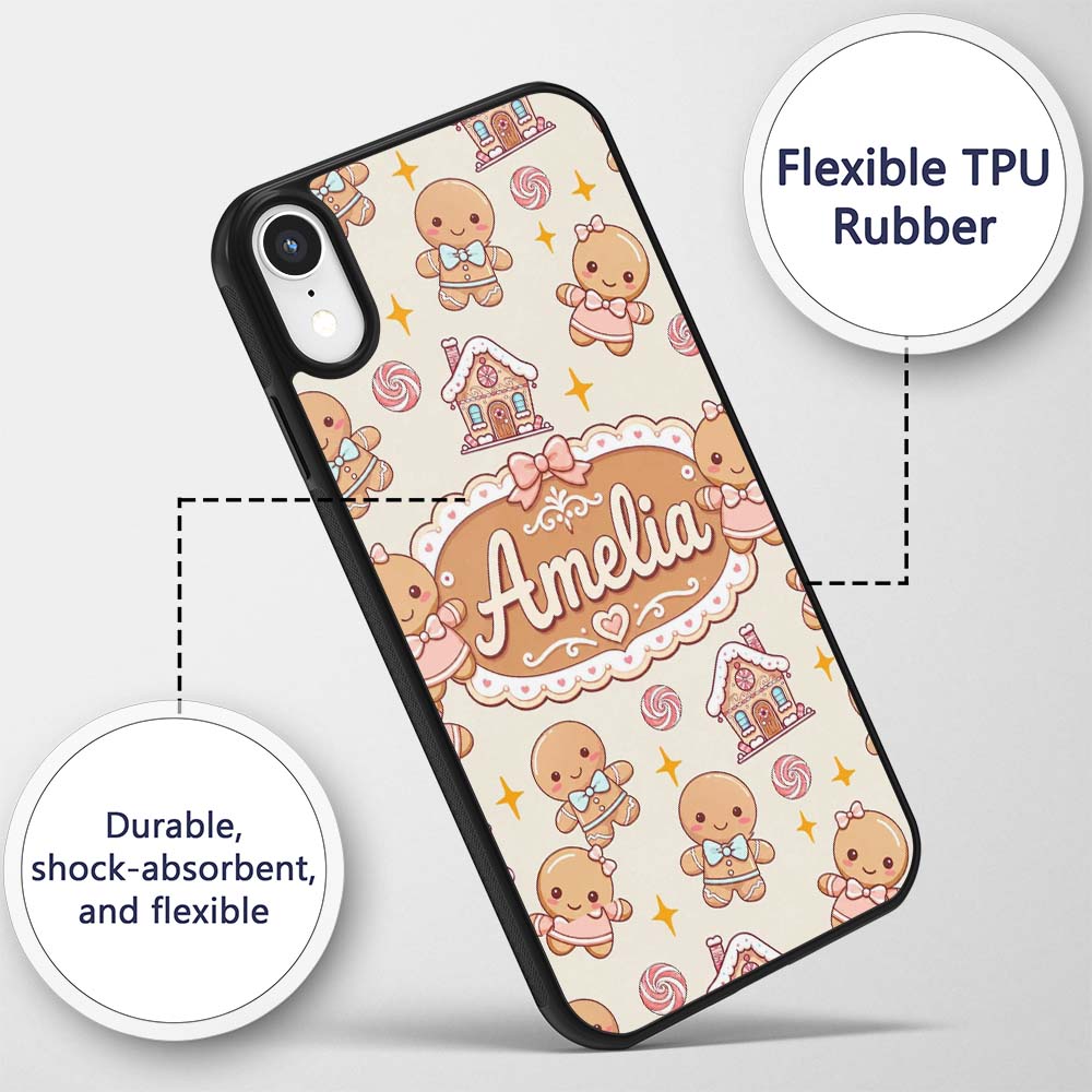 Cute Gingerbread Cookies Candy House Sweets Cream Custom Name Protective Phone Case Mobile Cover Durable Everyday Smartphone Shock Resistant