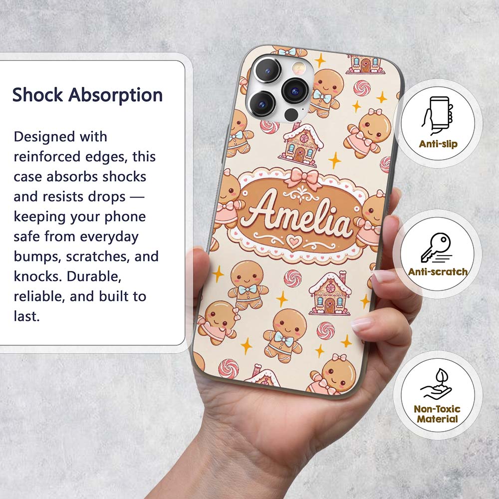 Cute Gingerbread Cookies Candy House Sweets Cream Custom Name Protective Phone Case Mobile Cover Durable Everyday Smartphone Shock Resistant