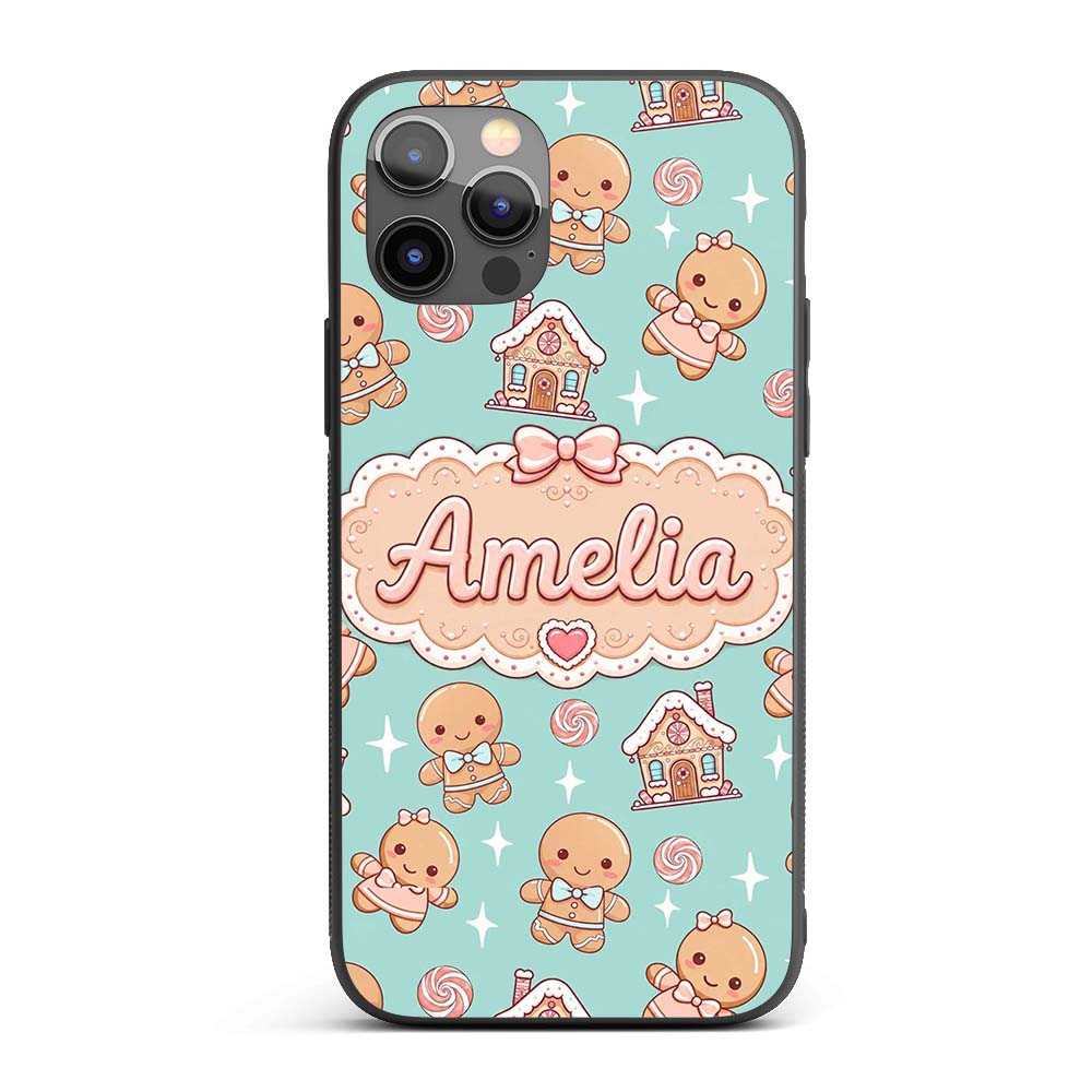 Cute Gingerbread Cookies Candy House Sweets Mint Custom Name Protective Phone Case Mobile Cover Durable Everyday Smartphone Shock Resistant