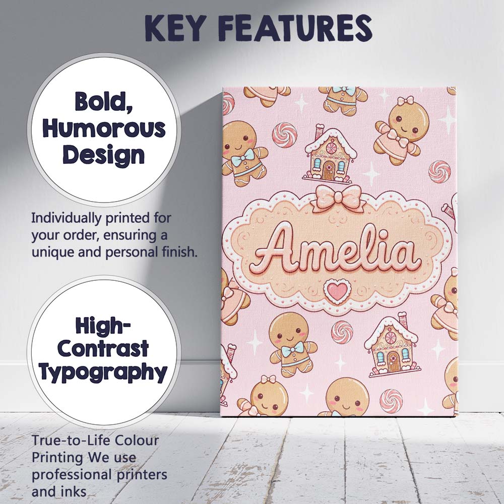 Personalised Name Gingerbread Cookies Candy Custom Bespoke Interior Contemporary Canvas Wall Art Print Decor Picture Ready to Hang