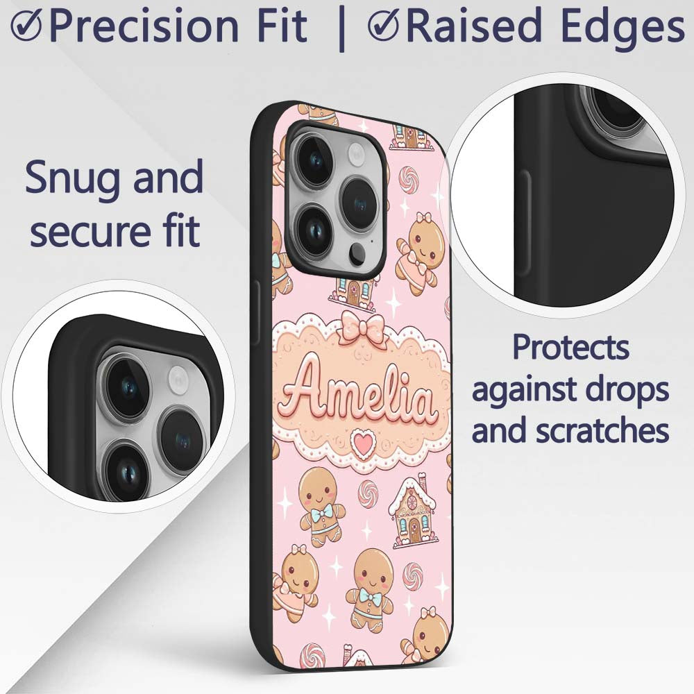Gingerbread Cookies Candy House Sweets Blush Pink Custom Name Protective Phone Case Mobile Cover Durable Everyday Smartphone Shock Resistant