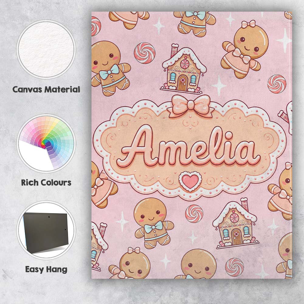 Personalised Name Gingerbread Cookies Candy Custom Bespoke Interior Contemporary Canvas Wall Art Print Decor Picture Ready to Hang