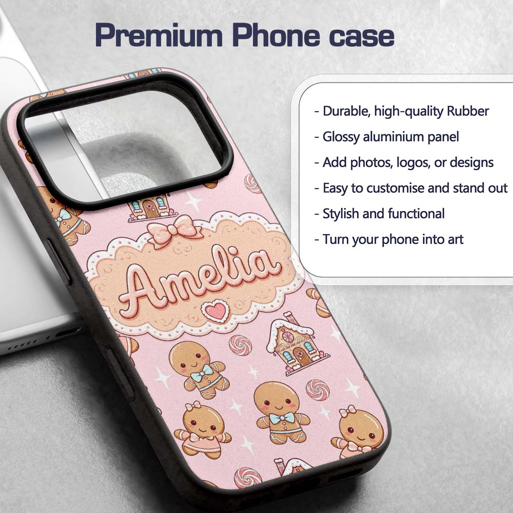 Gingerbread Cookies Candy House Sweets Blush Pink Custom Name Protective Phone Case Mobile Cover Durable Everyday Smartphone Shock Resistant