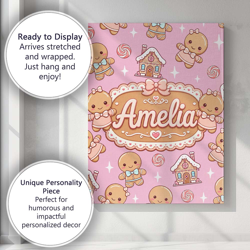 Personalised Name Gingerbread Cookies Candy Custom Bespoke Interior Contemporary Canvas Wall Art Print Decor Picture Ready to Hang