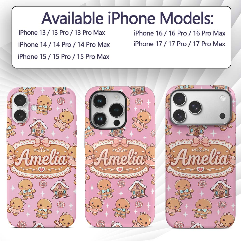 Gingerbread Cookies Candy House Sweets Soft Pink Custom Name Protective Phone Case Mobile Cover Durable Everyday Smartphone Shock Resistant