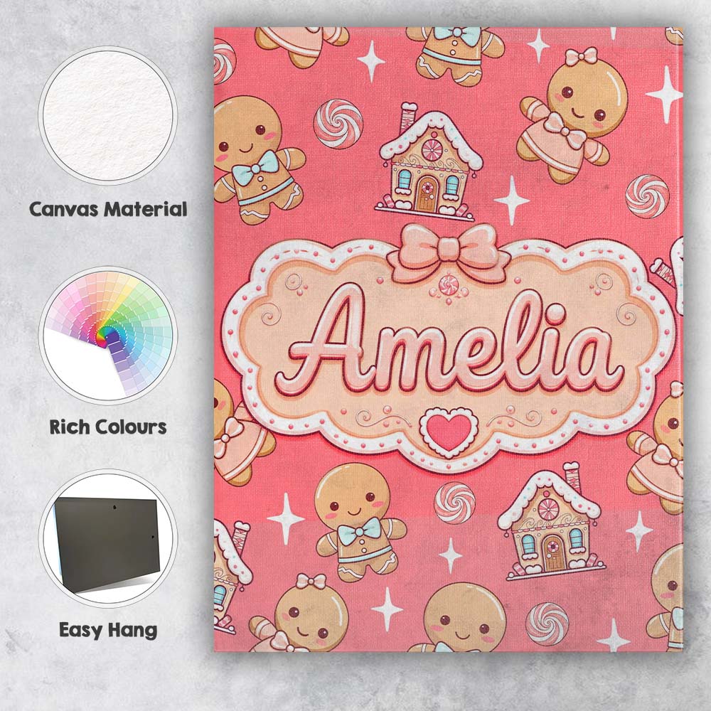 Personalised Name Cute Gingerbread Cookies Custom Unique Gift Idea Elegant Feature Canvas Wall Art Print Decor Picture Ready to Hang