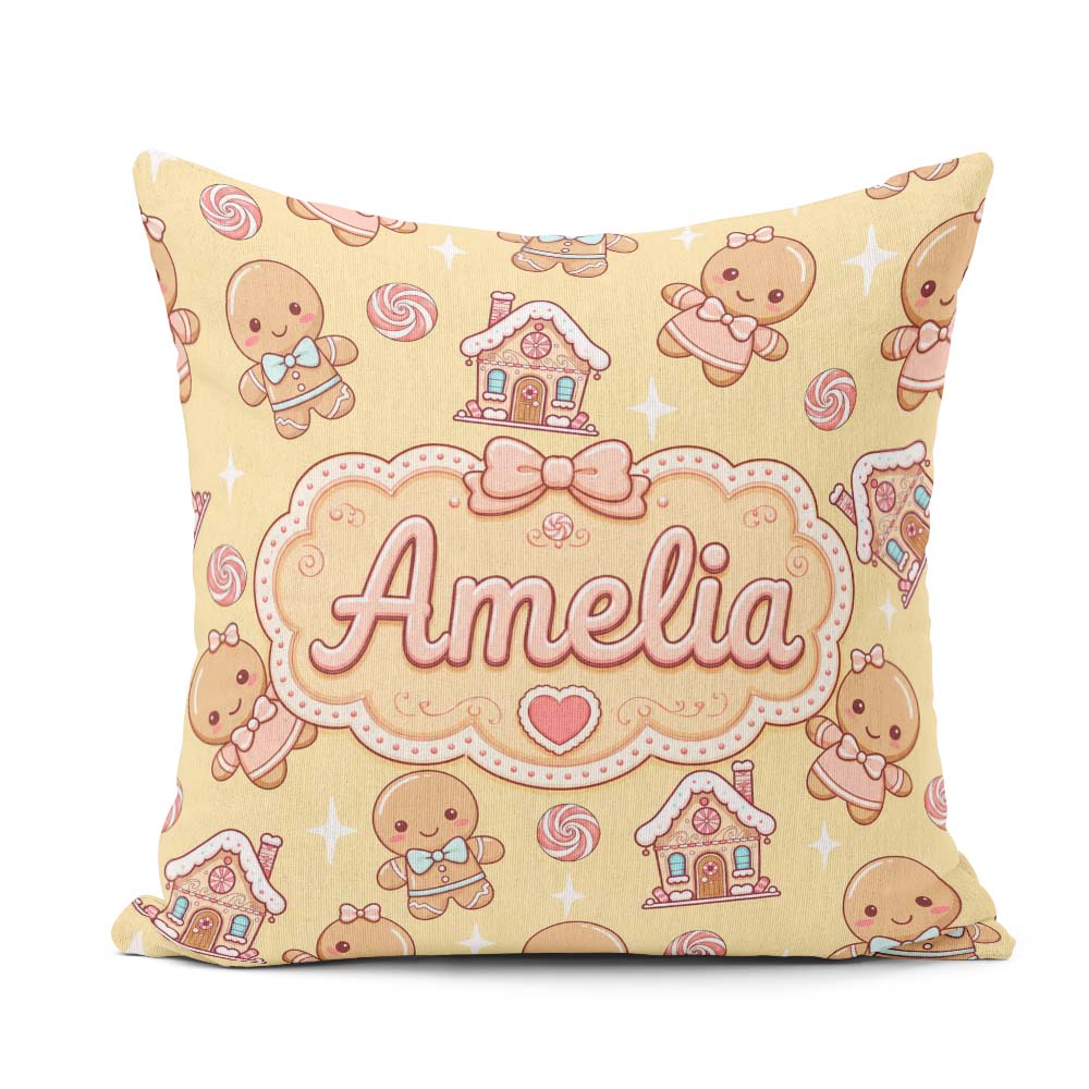 Custom Name Gingerbread Cookies Candy Sweets Background Seamless Square Filled Cushion Throw Pillow Sofa Bed Home Decor Zip Washable UK Made