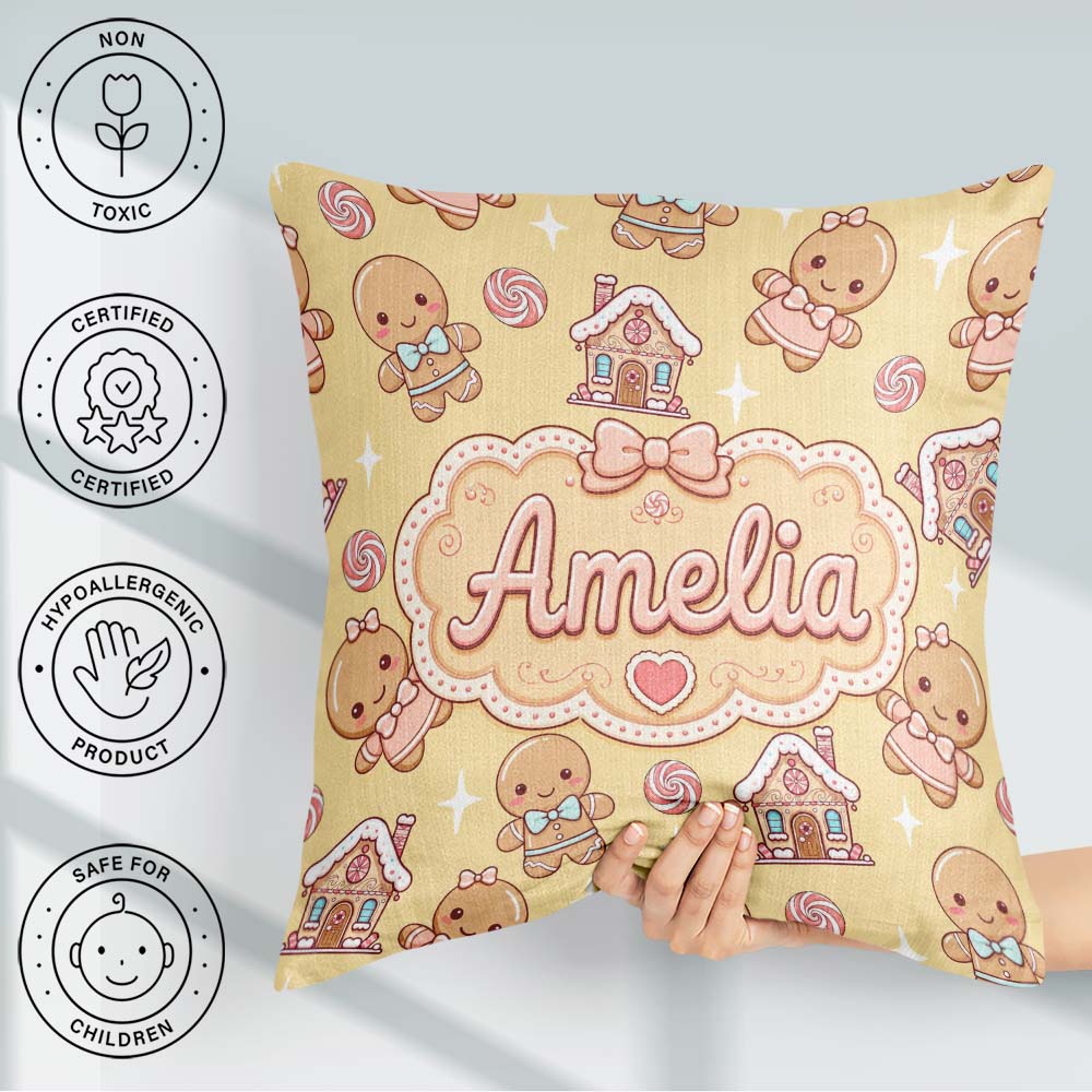 Custom Name Gingerbread Cookies Candy Sweets Background Seamless Square Filled Cushion Throw Pillow Sofa Bed Home Decor Zip Washable UK Made
