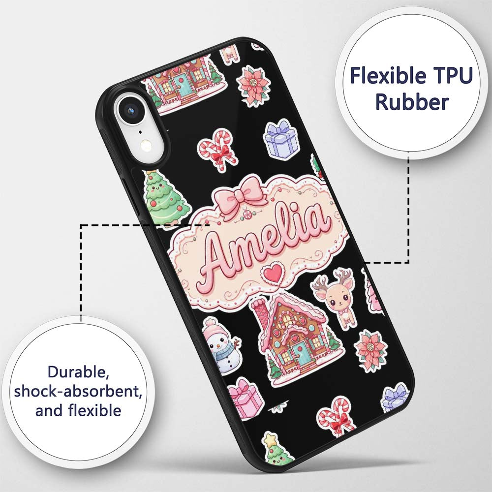 Christmas Gingerbread House Snowman Deer Seamless Custom Name Protective Phone Case Mobile Cover Durable Everyday Smartphone Shock Resistant