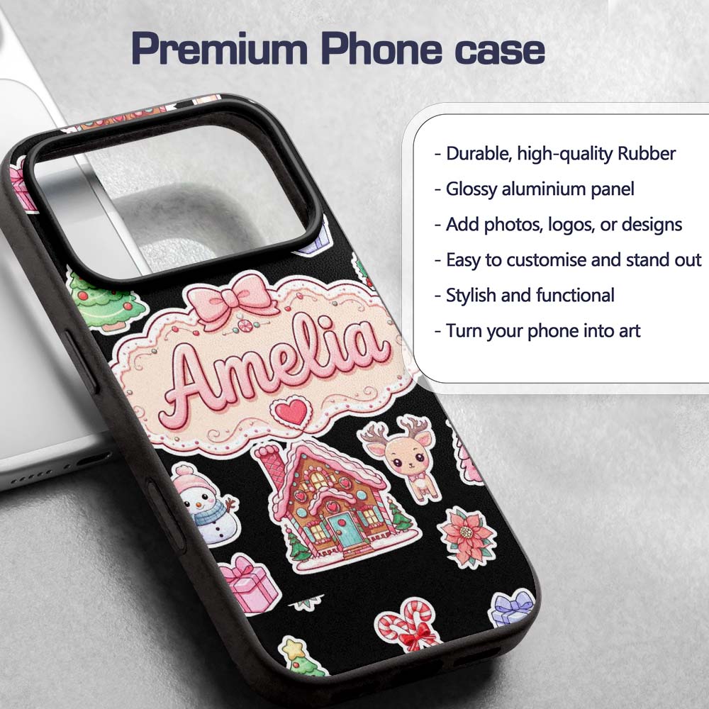 Christmas Gingerbread House Snowman Deer Seamless Custom Name Protective Phone Case Mobile Cover Durable Everyday Smartphone Shock Resistant