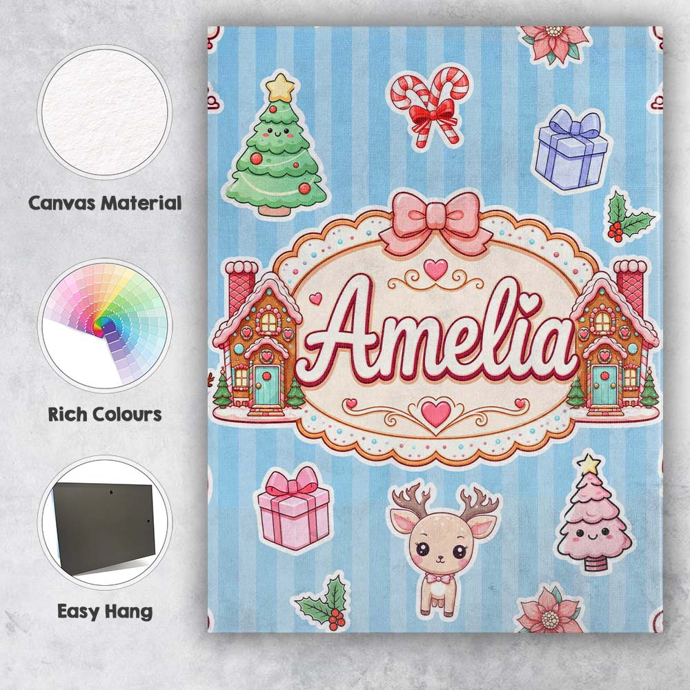 Personalised Name Christmas Gingerbread Custom Modern Room Accent Elegant Feature Canvas Wall Art Print Decor Picture Ready to Hang