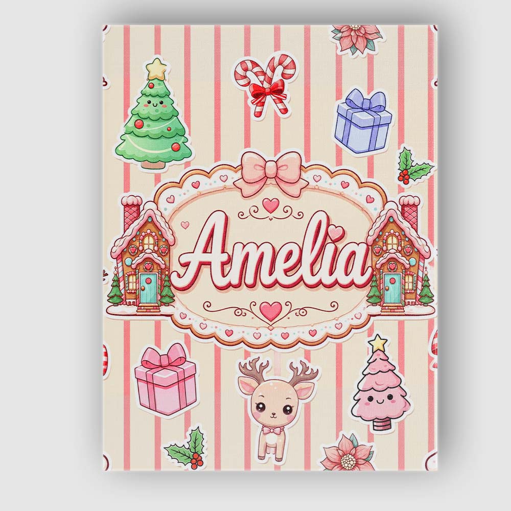 Personalised Name Christmas Gingerbread Custom Modern Room Accent Elegant Feature Canvas Wall Art Print Decor Picture Ready to Hang