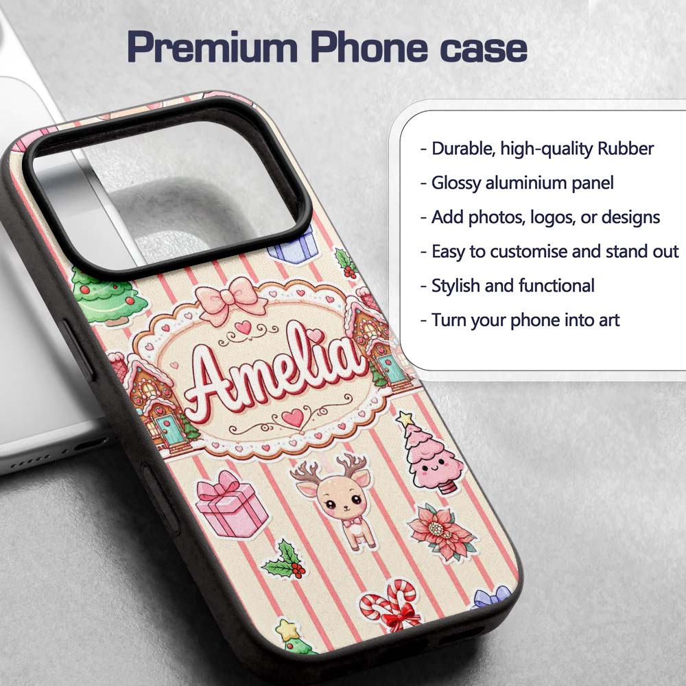 Christmas Gingerbread House Snowman Seamless Custom Name Protective Phone Case Mobile Cover Durable Everyday Smartphone Shock Resistant