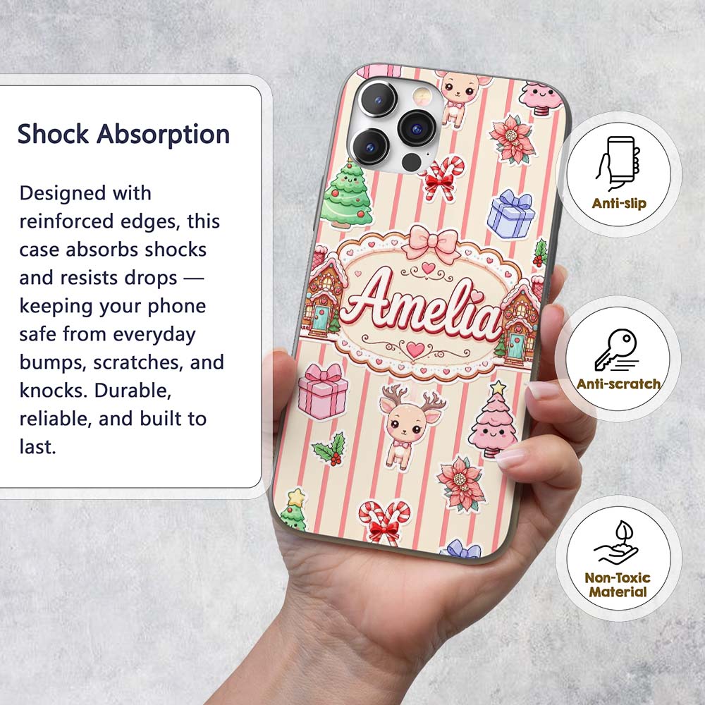 Christmas Gingerbread House Snowman Seamless Custom Name Protective Phone Case Mobile Cover Durable Everyday Smartphone Shock Resistant
