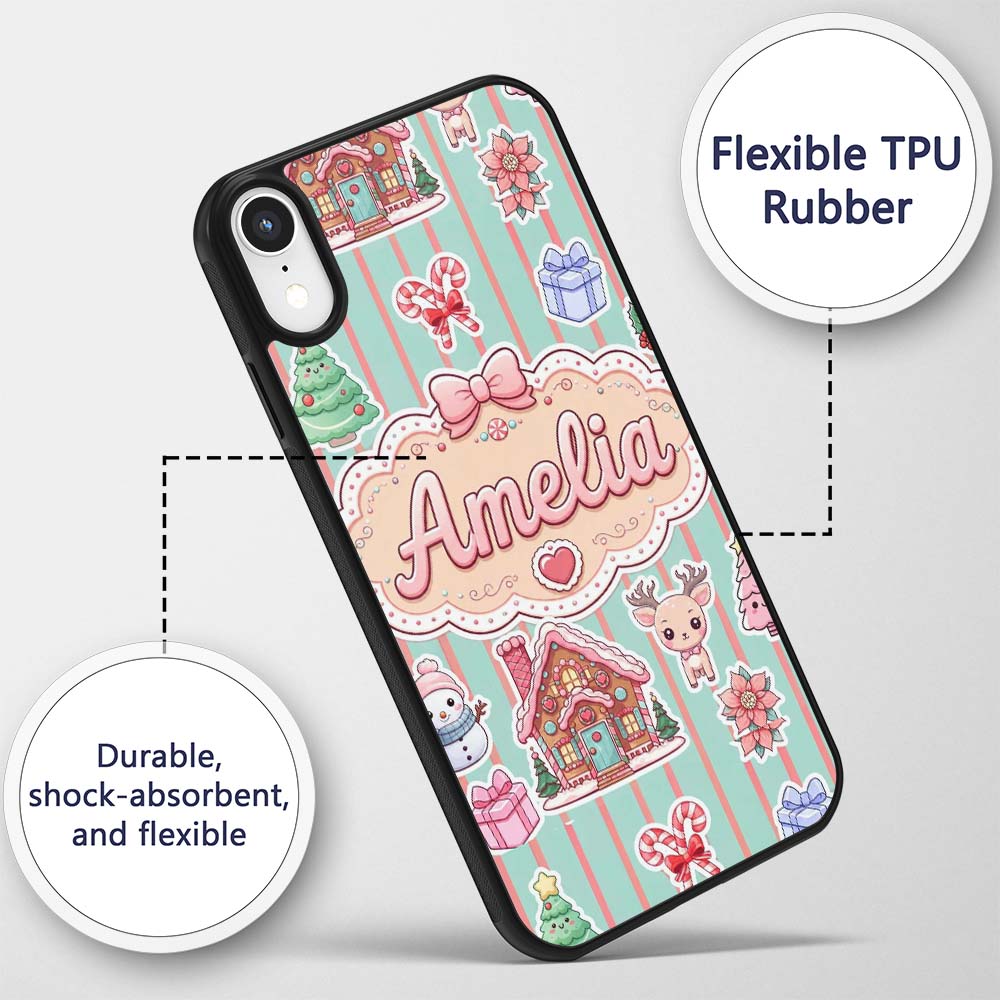 Christmas Gingerbread House Snowman Seamless Custom Name Protective Phone Case Mobile Cover Durable Everyday Smartphone Shock Resistant