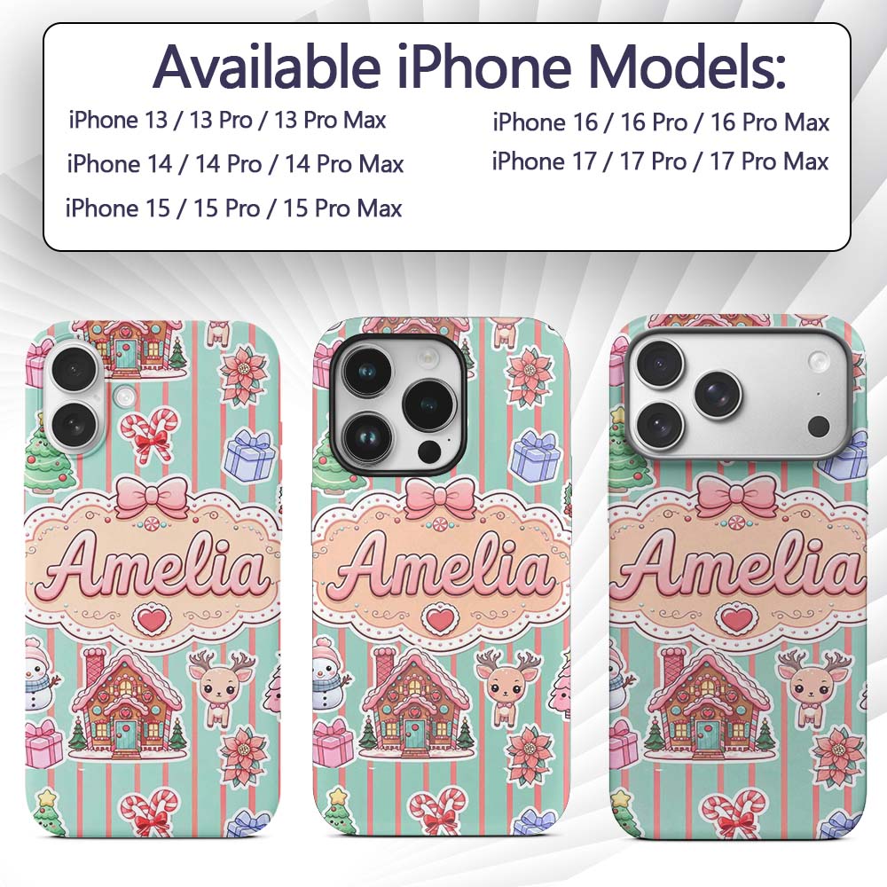 Christmas Gingerbread House Snowman Seamless Custom Name Protective Phone Case Mobile Cover Durable Everyday Smartphone Shock Resistant
